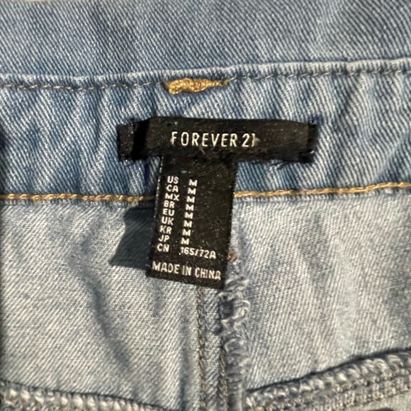 Forever 21 Denim Crossover Belted High Waist Shorts Medium Blue Jean Fold Hem - Picture 4 of 9